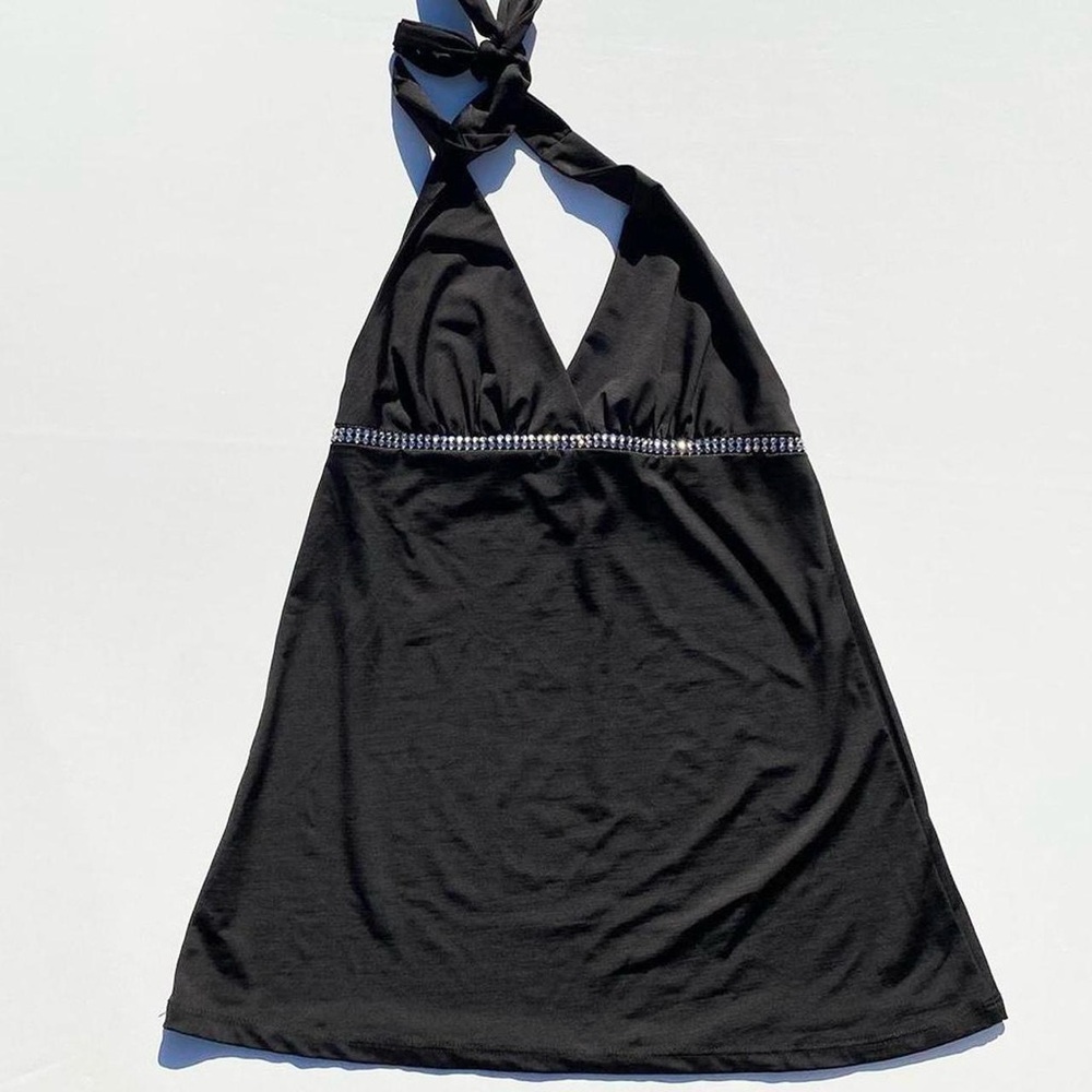 Vintage Charlotte Russe Black v-neck with diamond design halter top Woman Medium